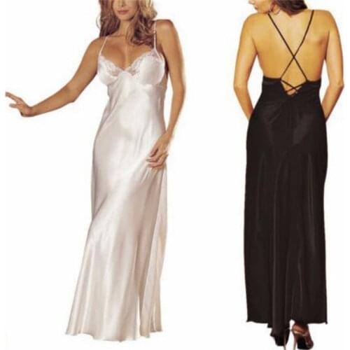 Women Ladies Lingerie Homewear Satin Long Sleepdress Nightgowns Sexy Nightwear Lace Nightgown Silk Thin Sleepwear Night Dress