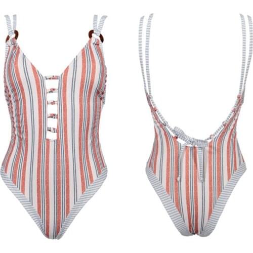 Deep V sexy backless one-piece triangle print adult female one-piece swimsuit girls bikini vacation swimsuit beach swimwear