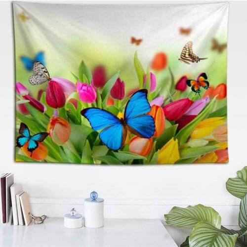 Custom Tapestry Flower and Butterfly Tapestry Wall Hanging Tapestries Forest Tapestry Bedspread Yoga Mat Blanket Bed Table Cloth