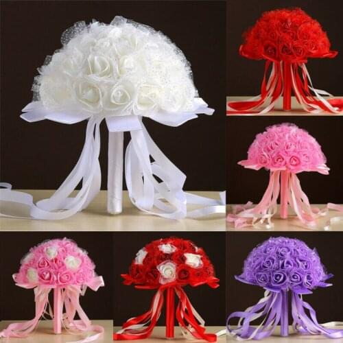 Artificial Bouquet Rose Flower Dried Flowers Wedding Bride Holding Flowers Wedding Ribbon Rose Floral Wedding Decor