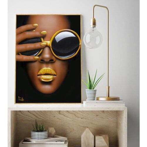 Canvas Painting Girl With Glasses and Yellow Lips Poster Portrait Wall Art Pictures for Living Room Home Decor