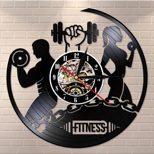 Classic Fitness Vinyl Record Wall Clock Sport GYM Body Health Wall Watch Vintage Vinyl Wall Art for Bodybuilding Room Decoration