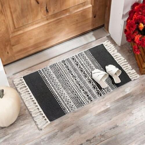 Bohemian Tassel Simple Cotton Linen Retro Ethnic Style Carpet Floor Mat For Living Room Bedroom Bedside Small Prayer Rug 60x90cm