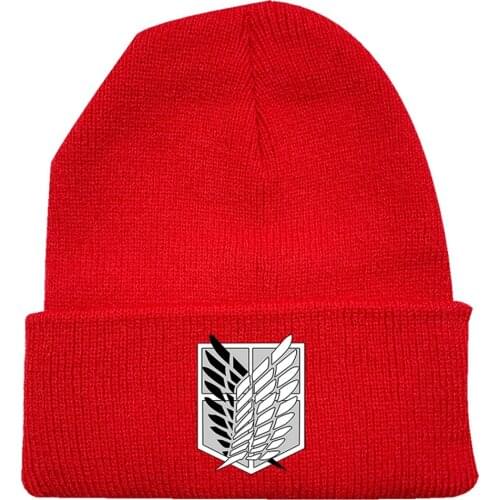 Attack on Titan Eren Jiyuu no Tsubasa Red Hip Hop Keep Warm Knitted Masked Hat Brimless Pullover Cap Headgear Helmet