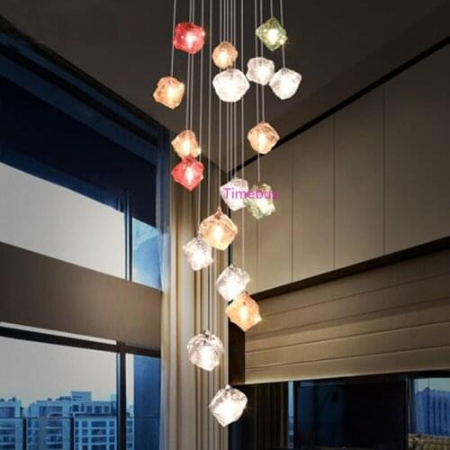 Creative Coloured Glass Pendant Light Modern Restaurant Personality Pendant Lamps Villa Living Room Staircase Long Pendant Lamp