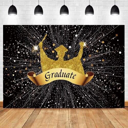 Laeacco 2021 Golden Graduate Graduation Ceremony Party Poster Customized Photo Backdrop Photography Background Photo Studio