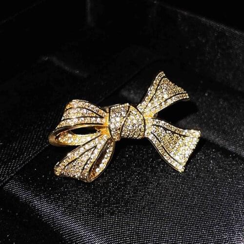 QTT Cute Bowknet Rings 18k Gold Luxury Finger Ring Bling Diamonds Jewelry For Women Girl Wedding Anniversary Gift
