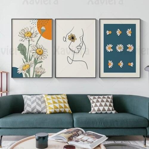 Minimalist Wall Painting Daisy Flower Poster Sunflower Decoration Picture Modern Wall Art Canvas Painting For Living Room Bedroo