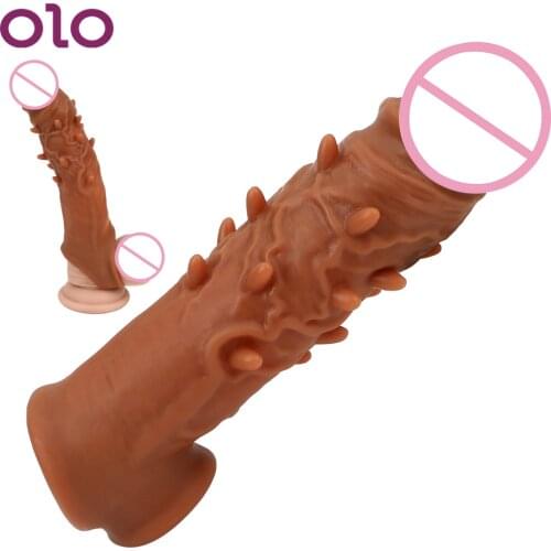 OLO Reusable Condom Penis Extender Cock Ring Penis Sleeves Delay Ejaculation Larger Particles Spike Sex Toys for Men