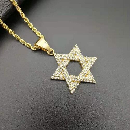 New arrival Full rhinestones David Star pendant necklace 316L Stainless steel Hexagram necklace fashion jewelry