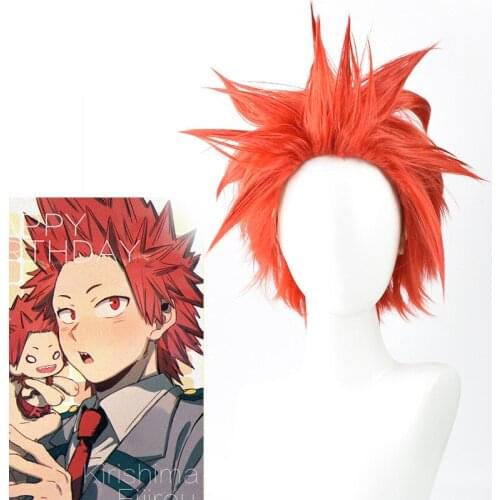 My Boku no Hero Academia Eijirou Kirishima Eijiro Short Red Hair Wig Cosplay Costume Wig + Wig Cap Halloween Party Costumes Hair