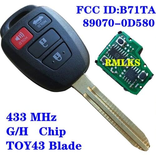 Fit For Toyota Yaris 2012-2014 RAV4 2014-2015 Replacement Remote Control Car Key Fob 433MHz G Chip Or H Chip B71TA