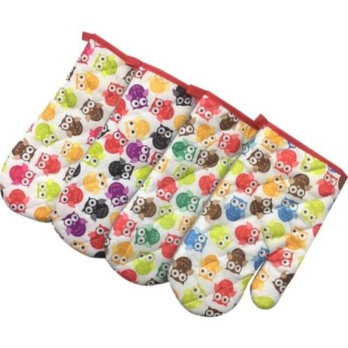 4 Pieces Small Owls Printed Cotton Oven Mitts for Out door BBQ or Kitchen Supplies Oven Glove