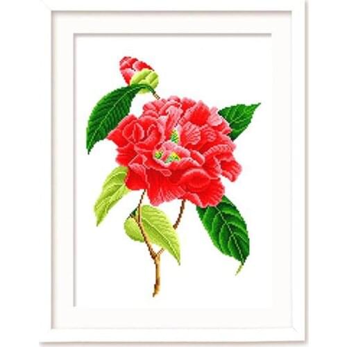 Romantic Tender Red Flower with Leaves Single Pink Flower Stamped Cross Stitch Kit Embroidery needlework set