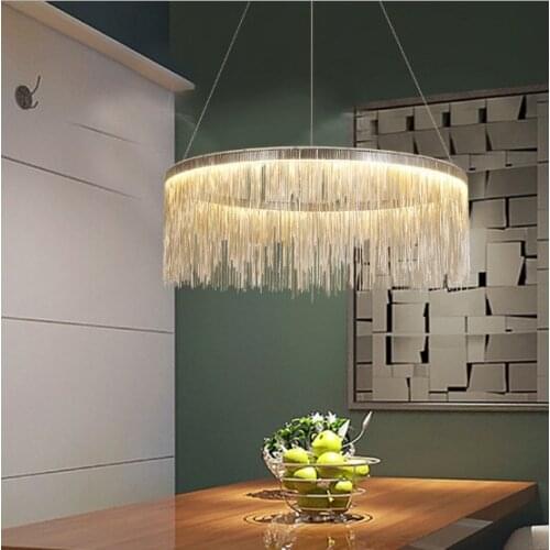Villa Hotel Luxury chandelier rose gold silver round tassel lamp living room aluminum metal body modern home lamp