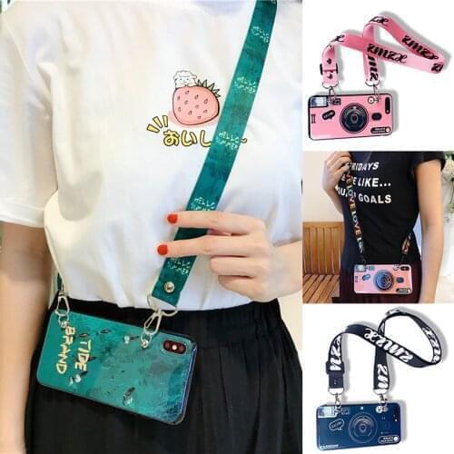 Necklace Lanyard Strap Phone Case for iPhone 12 Pro MAX 11 X XS MAX XR 6 6S 7 8 Plus Blue ray Luxury Back Cover Camera Green