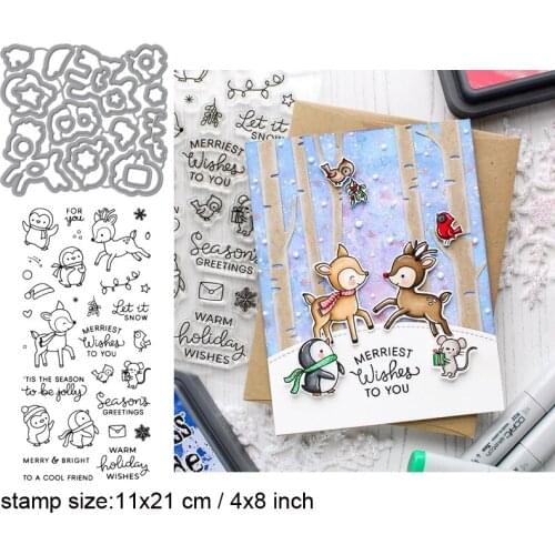 Christmas Snow Play Clear Stamps With Metal Cutting dies for DIY Scrapbooking Paper Cards Silicone Transparent Stempels Seal Ne