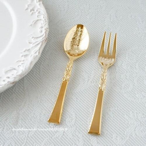 Rose gadgets classical antique stainless steel gold plated coffee spoon/scoop dessert/cake fork