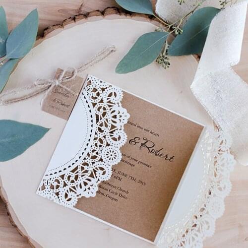 50Pcs Laser Cut Wedding Invitations Cards +Tags Vintage Wedding Bridal Shower Decor Gift Greeting Card Kits Event Party Supplies