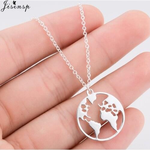 Jisensp Unique Fashion Stainless Steel Necklace Ethnic World Map Pendant Necklace Everyday Jewelry for Women Girls Party Gift