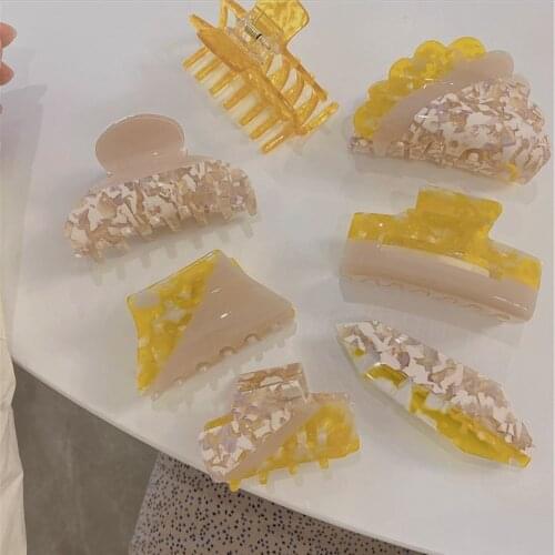 Vintage Patchwork Yellow Hair Clips Claw Korean Geometric Acetate Hair Claws Hairpins 2021 Hair Accessories For Women Girls Gift