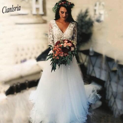 Gorgeous V-Neck Half Sleeve Country Bohomian Wedding Dresses Backless Appliques Lace Bridal Wedding Dress Vestido De Noiva