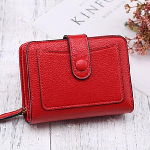 Red Mini Lychee Pattern Pu Leather Womens Wallets Fashion Female Trending Multifunctional Solid Color Purses
