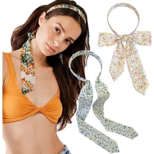 Haimeikang French Retro Hair Band Headwear For Women Bow Knotted Ribbon Hair Bands Headband Fashion Print Bezel Hair Accessories