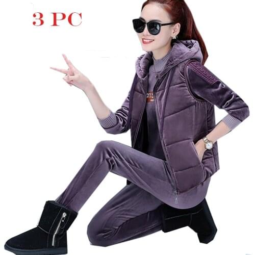 Winter Suit Women Sweatsuits Hooded Velvet Warm Suit Female Tracksuit Sporting Set lady student Women Cotton Three-piece Sets