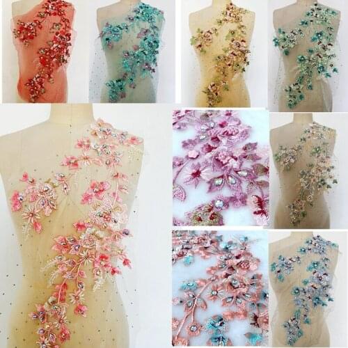 1Piece Handmade Beads Stones Wedding Dress Applique DIY Bridal Headdress Lace Collar Neckline Lace Fabric Stage Patch