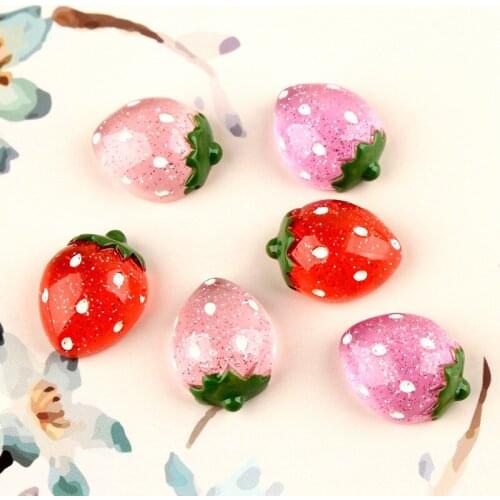 10Pcs Glitter Strawberry Flat Back Resin Flake DIY Craft Supplies Kids Hair Accessories Phone Shell Patch Arts Decor Materials