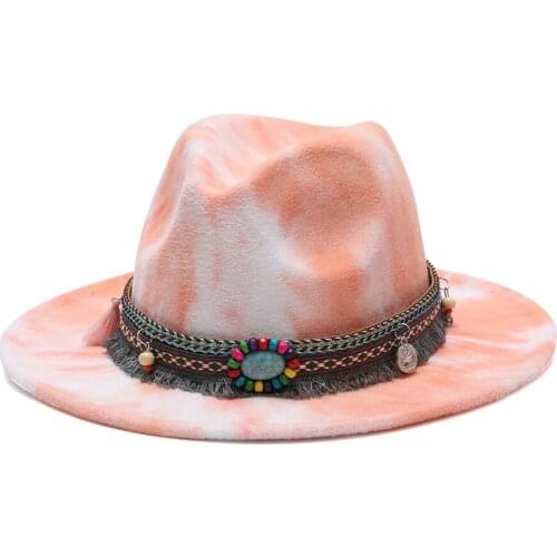 2020 Colorful fedora hats for women Flat wide Brim Panama Wool Felt Jazz Fedora feather belt Hats for men goth top wedding Hat