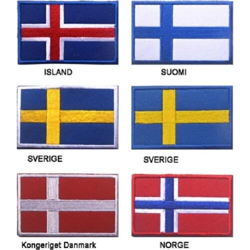 3D Embroidery Patches Loops And Hook Iceland Finland/Norway Nordic Countries/Switzerland/norge/Denmark Sweden Flag Pacthes