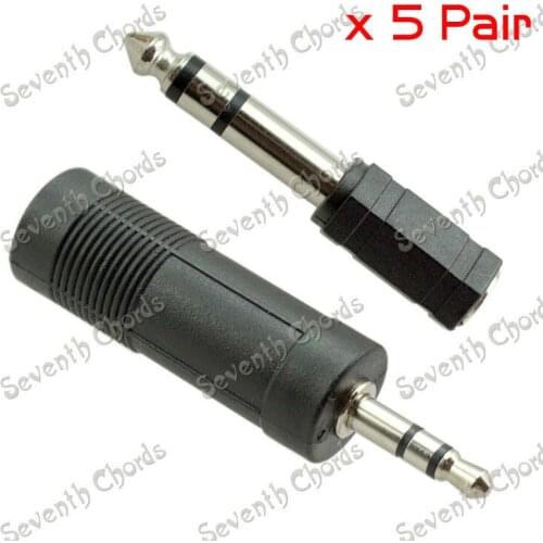 5 Pair 3.5 Female To 6.35 Male & 6.35 Female To 3.5 Male Microphone Guitar Cable Audio Converter Adapter Coupler Stereo