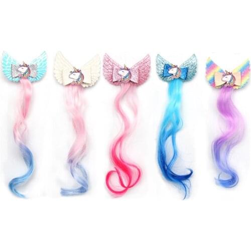 5pcs/lot New Girls Cute Cartoon Unicorn Colorful Wigs Hairpins Princess Sweet Hair Clips Barrettes Kids Fashion Hair Accessories