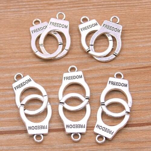 8Pcs 15*40mm Hollow Handcuffs Charms Double Sided Connector Handmade Decoration Vintage For DIY Jewelry Making Findings