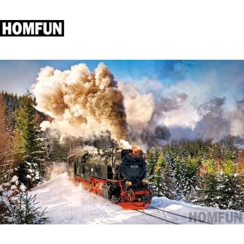 HOMFUN Full Square/Round Drill 5D DIY Diamond Painting "Train forest" Embroidery Cross Stitch 5D Home Decor Gift A04153