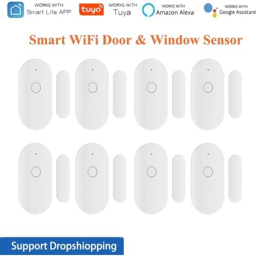 1-10PCS Tuya Smart WiFi Door Window Sensor Door Magnetic Alarm Detector Smart Home,Not Need Gateway,Work with Google Home Alexa