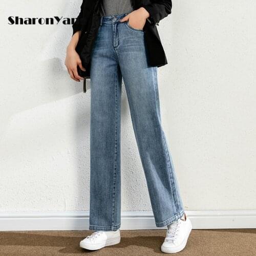 New Boyfriend Jeans Mom Pants High Waist Pockets Straight Classic Denim Trousers Spring Autumn Womens Clothing Wide Leg Jeans