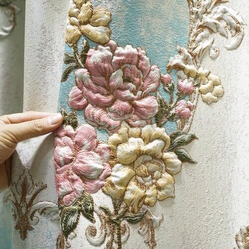 European top 4D embossed large flower thick blackout Window Curtains for Living Room high quality villa Bedroom Curtain