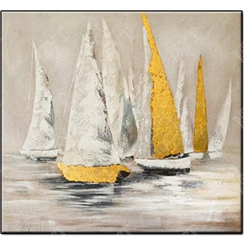 Hot sale 100% Handmade modren abstract white yellow sailboat oil painting wall art picture for living room home decor no framed