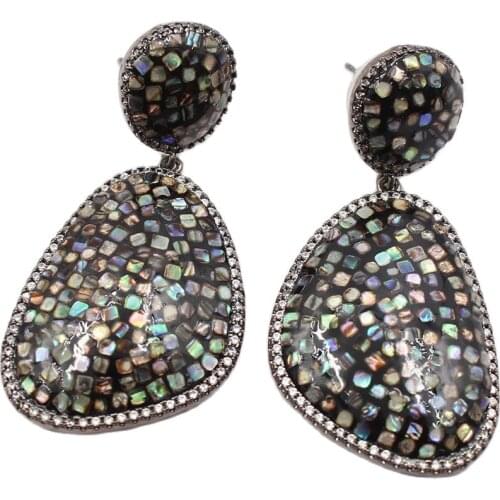 GG Jewelry Natural Rainbow Abalone Paua Shell Gunmetal Color Plated Stud Earrings Handmade For Women