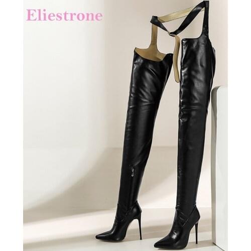 Hot Winter New Sexy Black Red Women Thigh High Stripper Boots Soft High Stiletto Heels Lady Nude Shoes Big Size 12 43 47