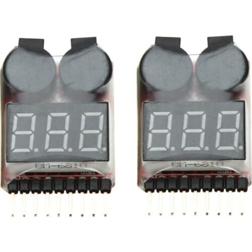 HOT-2Pcs 1-8S Indicator RC Li-ion Lipo Battery Tester Low Voltage Buzzer Alarm Red