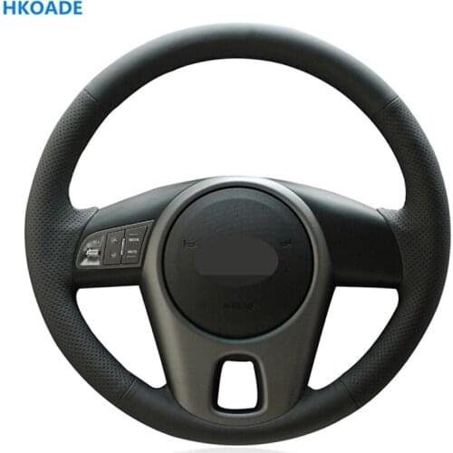 DIY Hand-stitched Black Hige Soft Faux Leather Car Steering Wheel Cover for Kia Forte 2009-2014 Rio 2009-2011 Soul 2010-2013