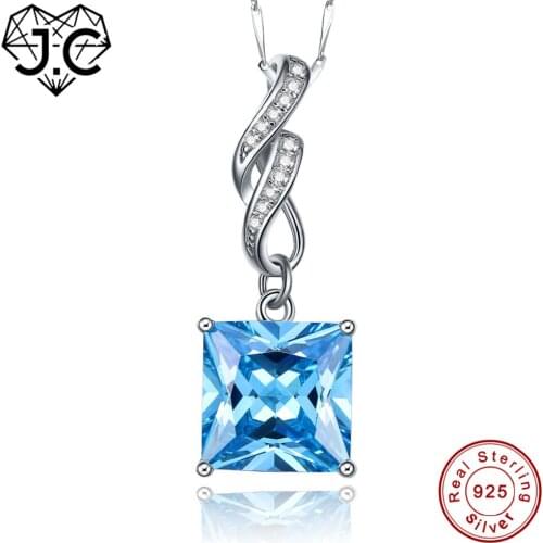 J.C Female Rainbow & Blue Topaz Solid Real 925 Sterling Silver Necklace Fine Jewelry for Women Brilliant Anniversary Pendant
