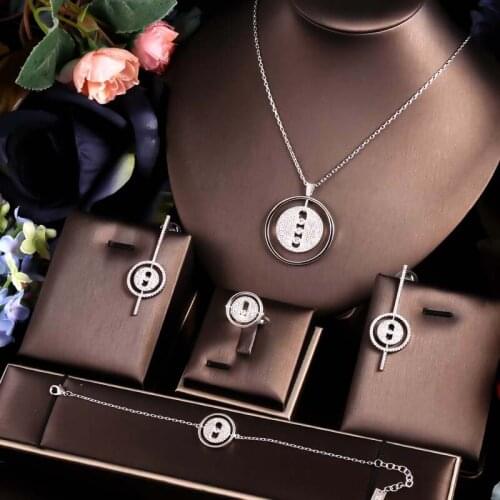 Janekelly 4pcs Bridal Zirconia Full Jewelry Sets For Women Party, Luxury Dubai Nigeria CZ Crystal Wedding Jewelry Sets