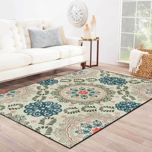 Morocco Style Bedroom Bedside Area Rugs Mandala Green Geometric Flowers Print Carpet Balcony Kitchen Hallway Non-Slip Floor Mat