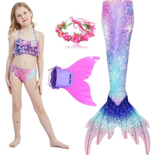 2021 Kids Girls Swimming Mermaid Tail Costume Cosplay Children Rainbow Swimsuit Fantasy Beach Bikini Monofin Fin Princess Dress