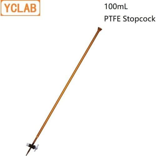 YCLAB 100mL Burette with PTFE Stopcock Class A Brown Amber Glass Laboratory Chemistry Equipment